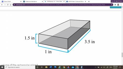 What is the volume of the rectangular prism?

A) 2.1 in3 
B) 5.25 in3 
C) 21 in3 
D) 42 in3