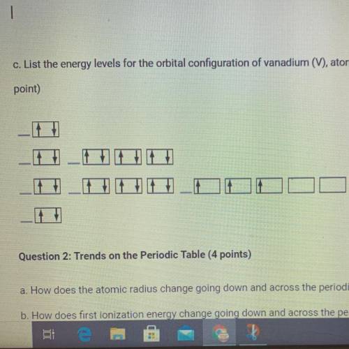 List the energy levels for the orbital configuration of vanadium (V), atomic number 23.