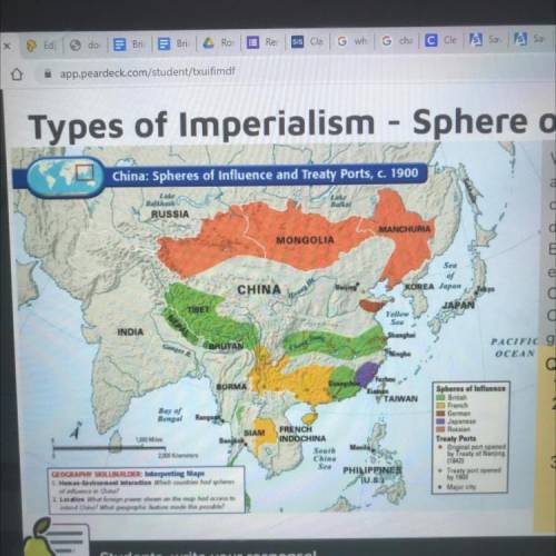 Which countries had spheres of
influence in China (Look at map
legend)?