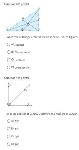 What type of triangle center is shown as point H in the figure?

 is the bisector of ∠ABC. Determi