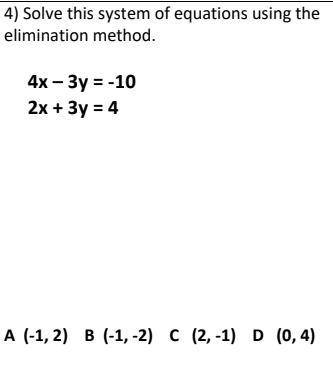Solve this system of equations using the
elimination method.