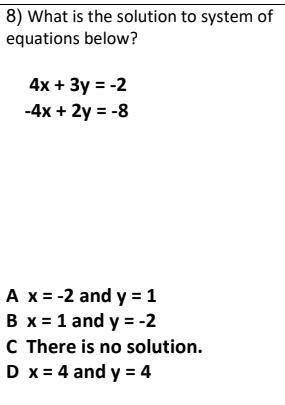 What is the solution to system of
equations below?
