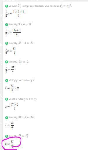 How do I solve 1/2z=9 1/4?