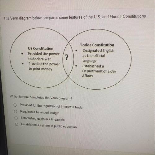 Need help fast pls !

The Venn diagram below compares some features of the U.S. and Florida Consti