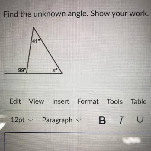 Find the unknown angle. Show your work.