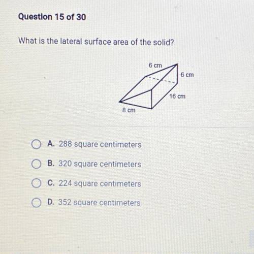 What is the lateral surface area of the solid (options in picture) please help!