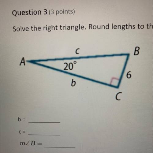 Solve the right triangle. Round lengths to the nearest tenth and angles to the nearest degree.