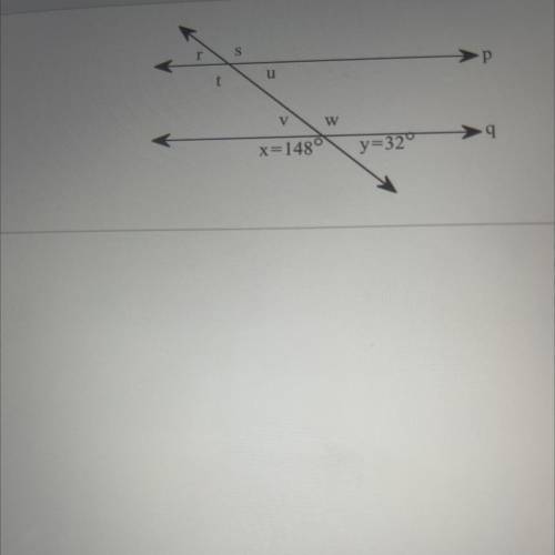 Find the measure of angle u given that p||q