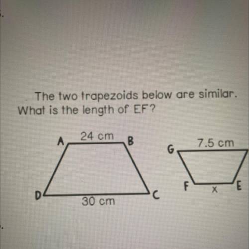The two trapezoids are similar.what is the length of EF?