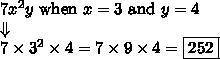 What is the solution given the expression 7x^-2 when x=3 and y=9 ?