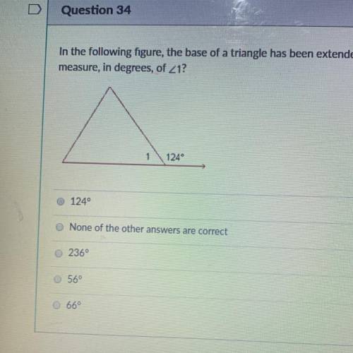 In the following figure, the base of a triangle has been extended to the right as shown. What is th
