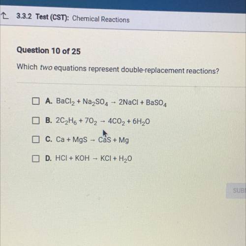 Which two equations represent double-replacement reactions?