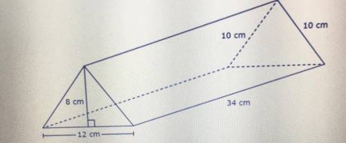 What is the volume of the triangular prism in cubic centimeters?

Answer choices:
F. 1,360 cm
G. 4