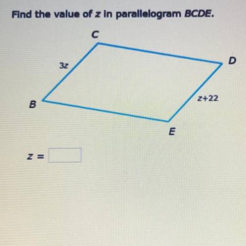 Find the value of z in parallelogram BCDE.