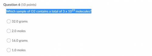 Which sample of O2 contains a total of 3 x 1023 molecules? ( click image )