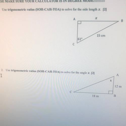 Use trigonometric ratios to solve for angle x