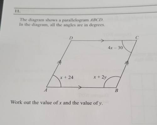 the diagram shows a parallelogram ABCD in the diagram all angles are in degrees work out the value