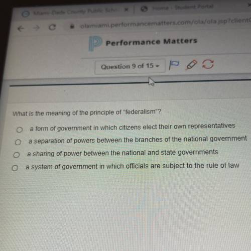 What is the meaning of the principle of federalism?

PLS HELP EASY QUESTION WILL GIVE BRAINLIEST