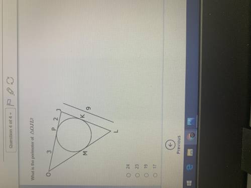What is the perimeter of triangle OJL?
A.24, B.23, C. 19, D.17