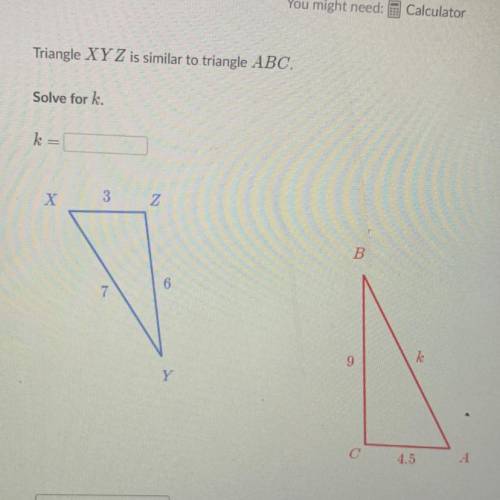 Triangle XYZ is similar to triangle ABC.