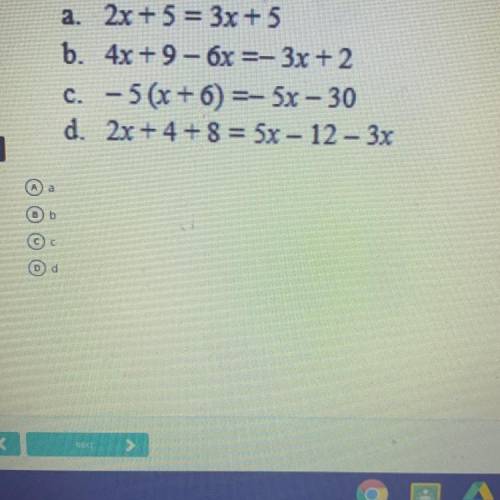 Which of the equations below has no solution? Due soon need help