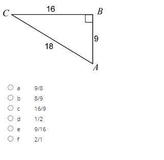 Using the figure below, what is the trigonometric ratio of cos C?