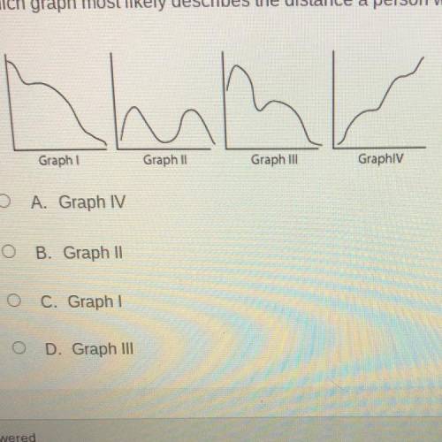 PLEASE PLEASE PLEASE PLEASE HELP Which graph most likely describes the distance a person walks in a
