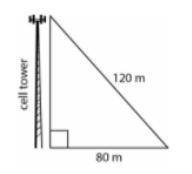 The length of a guy wire supporting a cell tower is 120m.anchored to the ground at a distance of 80