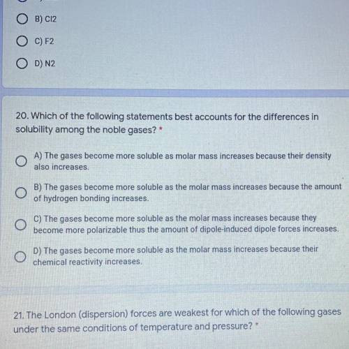 I need help on number twenty for chemistry quiz