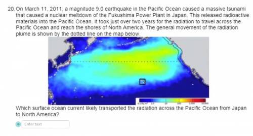 Which surface ocean current likely transported the radiation across the pacific ocean from japan to