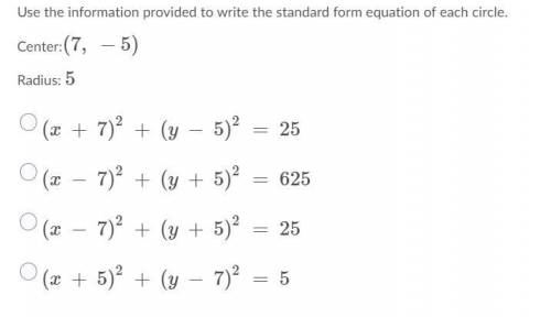 Write the standard form equation of the circle( 7,-5)