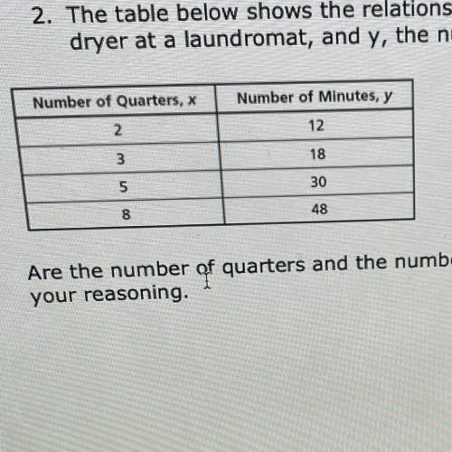Are the number of quarters and the number of minutes in a proportional relationship? Explain

your