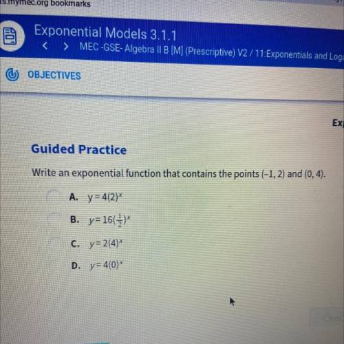 Write an exponential function that contains the points (-1,2) and (0,4)
