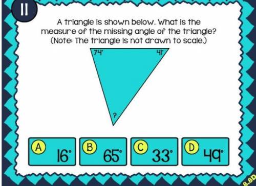 A triangle is shown below what is the measure of the missing angle of the triangle note the triangl