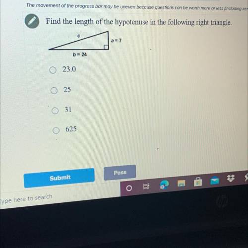 Find the length of the hypotenuse in the following right triangle