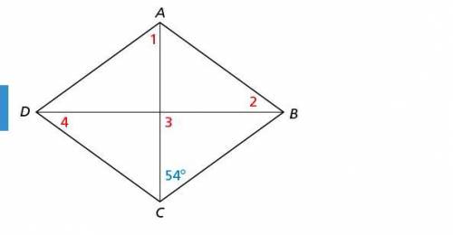 Find the measures of the numbered angles in rhombus ABCD.