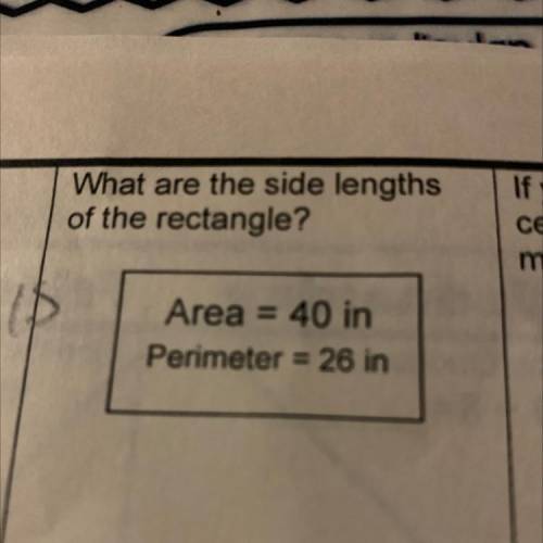 Here is my question it says: What are the side lengths of the rectangle pls pls help me!