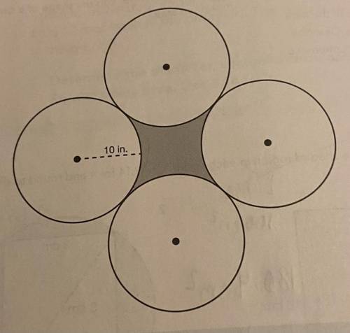 What is the area of the shaded region? All circles have the same radius of 10 inches.