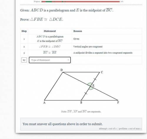 Given: ABCDis a parallelogram and E is the midpoint of BC