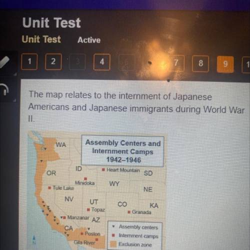 According to the map, residents of Japanese descent

primarily were
ar
O relocated from areas acro