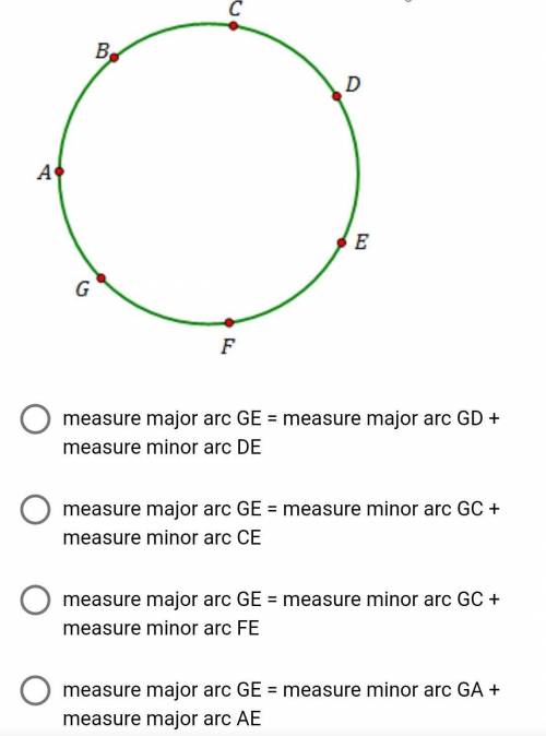 In the circle below, which of the following equations for major arc GE is FALSE?​