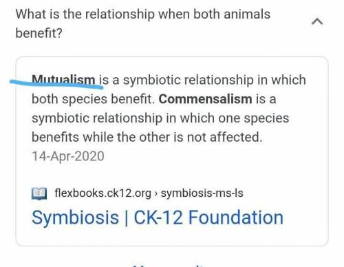 1. What is the relationship when both animals benefit?

a. Commensalismb. parasitisme mufualismd. a