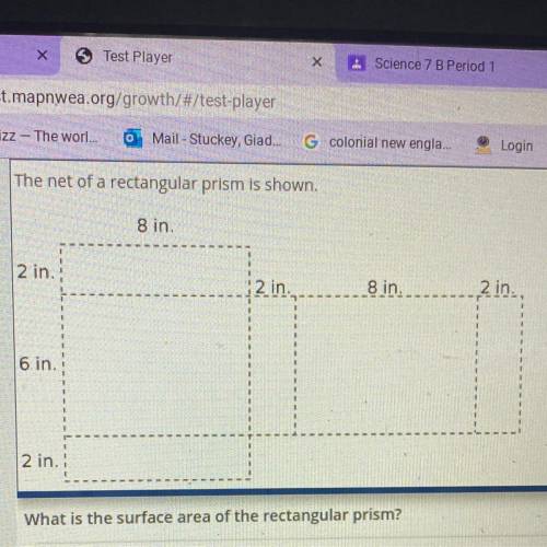 The net of a rectangular prisms is shown
What is the surface area of the rectangular prism