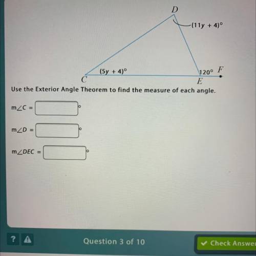 Use the exterior angle theorem to find the measure of each angle.

Help I don’t really understand