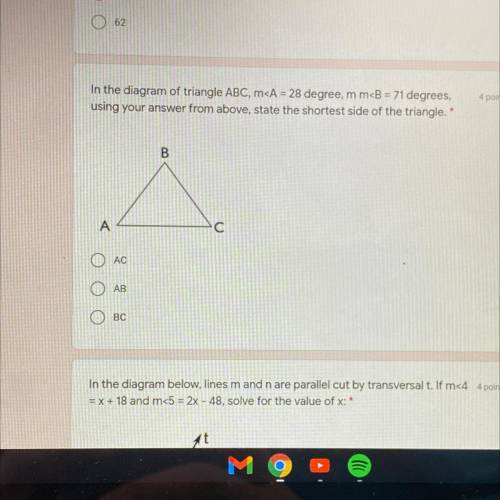 In the diagram of triangle ABC, m