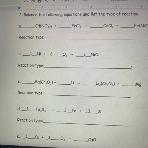 I need help with c balancing and list the type of reaction plz and thank you
