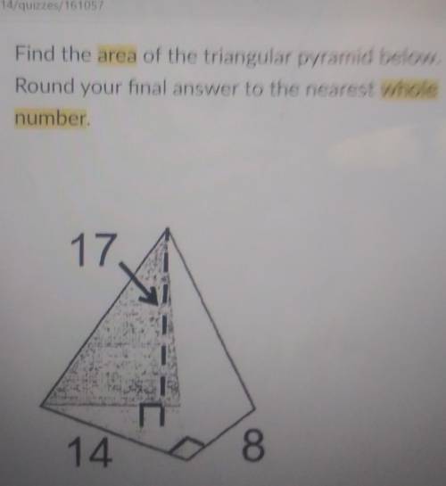 Find the area of the triangular pyramid below. Round your final answer to the nearest whole number​