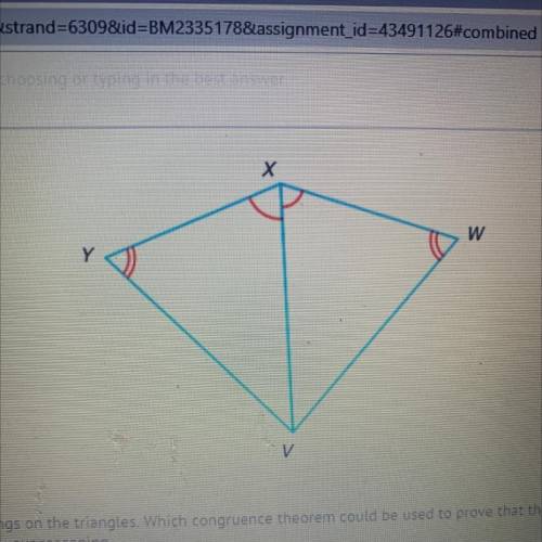 Consider the markings on the triangles. Which congruence theorem could be used to prove that the tw