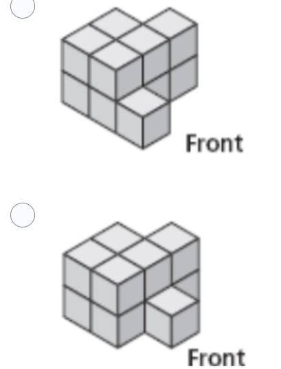 Here are three different views of a three-dimensional figure constructed from cubes.

Which of the