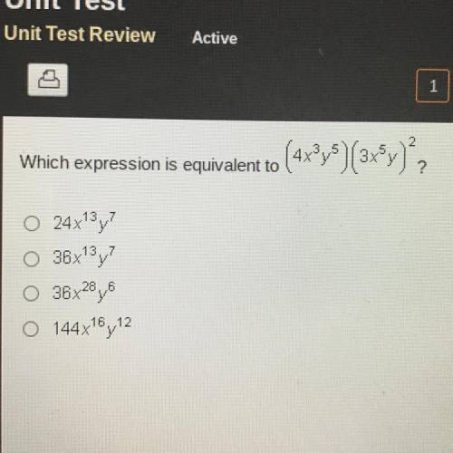 Which expression is equivalent to
(4x3y^5)(3x^5y)^2
?